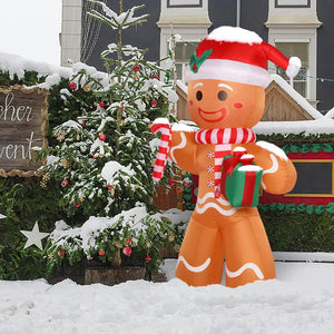 8FT LED Lights Gingerbread Man Holding Gift Garden Gingerbread Man Decoration