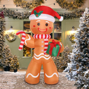 8FT LED Lights Gingerbread Man Holding Gift Garden Gingerbread Man Decoration