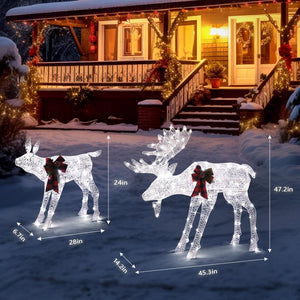 Christmas Decorations Lighted Reindeer Light-up Glitter Deer Family White Deer