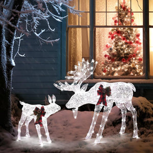 Christmas Decorations Lighted Reindeer Light-up Glitter Deer Family White Deer