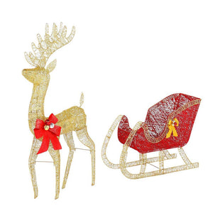 Christmas Golden Elk Deer Sled Iron Frame Cotton Thread Xmas Party Decoration