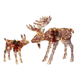 Christmas Decorations Lighted Reindeer Light-up Glitter Deer Family Brown Deer