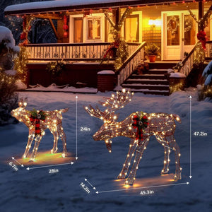 Christmas Decorations Lighted Reindeer Light-up Glitter Deer Family Brown Deer