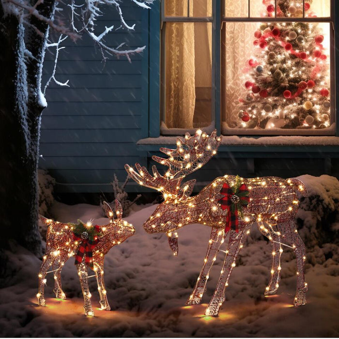 Christmas Decorations Lighted Reindeer Light-up Glitter Deer Family Brown Deer