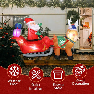 7FT 8pcs LED Lights 24W Double Deer Cart Santa Garden Elk Inflatable Decoration