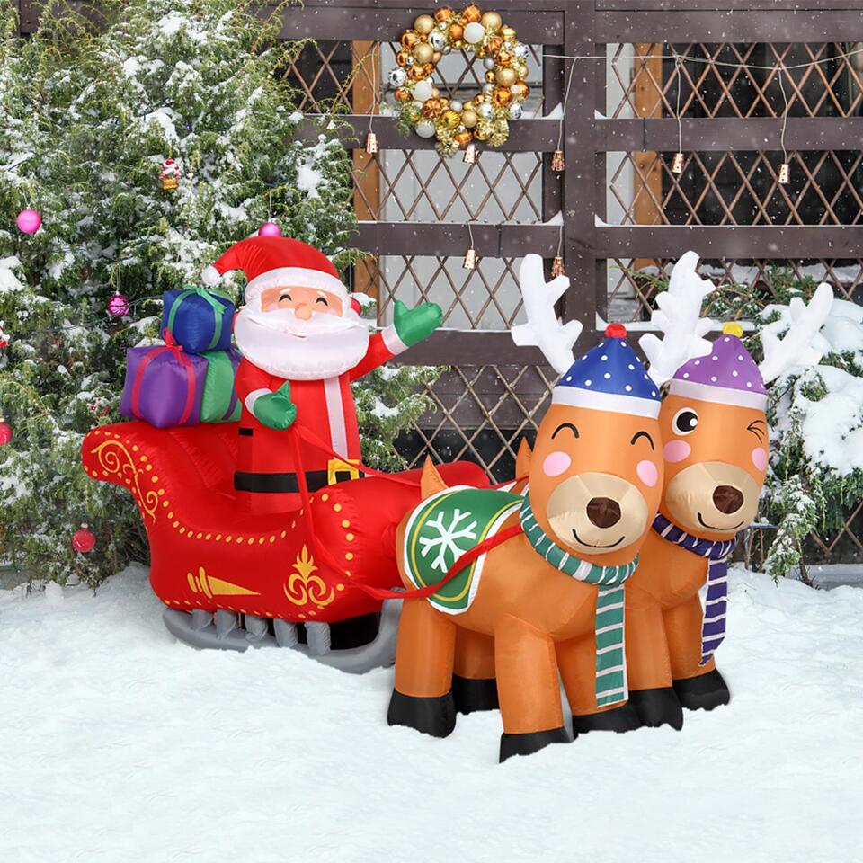 7FT 8pcs LED Lights 24W Double Deer Cart Santa Garden Elk Inflatable Decoration