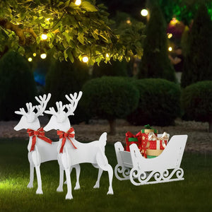 3-Piece 5ft Deer & Sleigh Silhouette Set Outdoor Christmas Yard Decor White