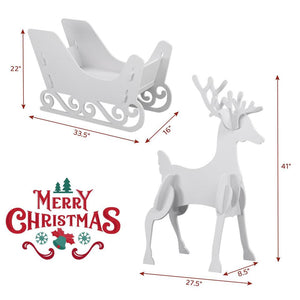 3-Piece 5ft Deer & Sleigh Silhouette Set Outdoor Christmas Yard Decor White