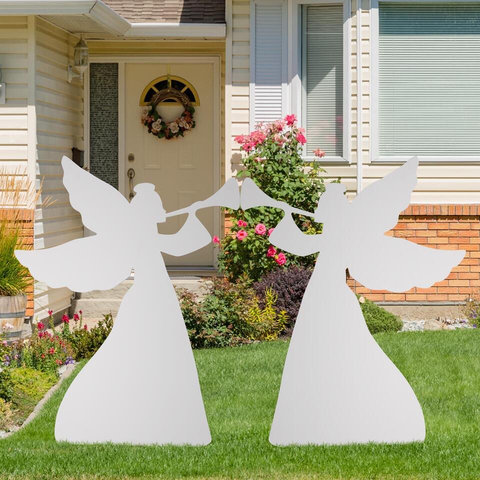 3FT Set of 2 Christmas Angel Yard Decorations Weather-Resistant PVC 4 Stakes