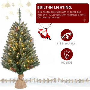 3FT Pre-lit Artificial Christmas Tree 100 LED Light Xmas Tree Holiday Decor