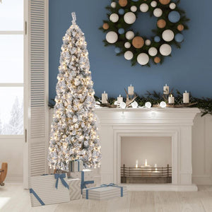 High Quality 7.5Ft Snow Flocked Artificial Pencil Christmas Tree W/Lights Indoor