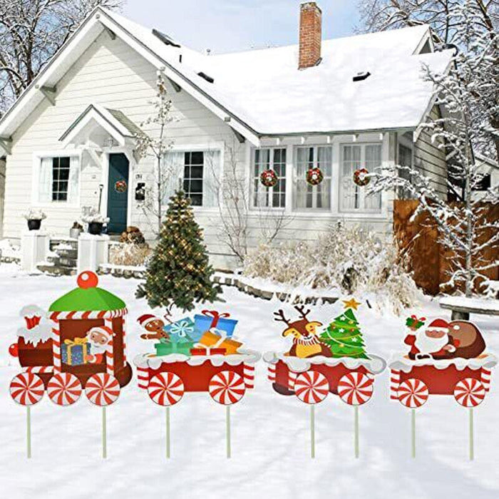 Christmas Train Outdoor Lawn Yard Signs Stakes Xmas Outdoor Decorations