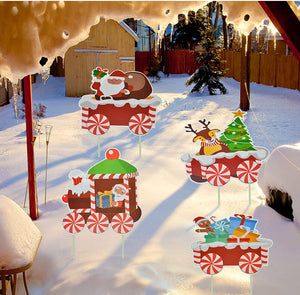 Christmas Train Outdoor Lawn Yard Signs Stakes Xmas Outdoor Decorations