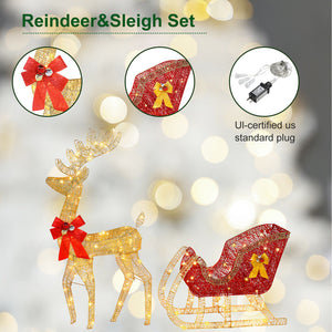 Lighted Christmas Reindeer and Sleigh Outdoor Reindeer Sleigh Yard Decorations