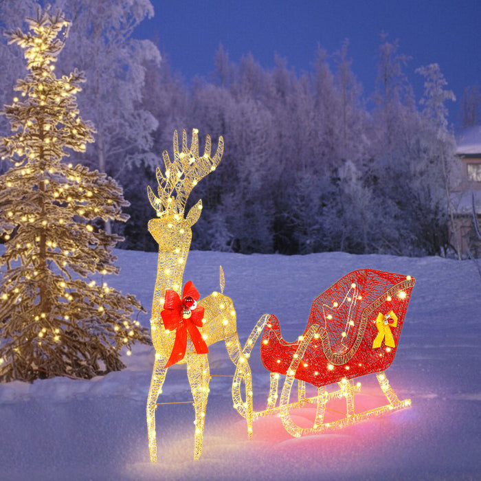 Lighted Christmas Reindeer and Sleigh Outdoor Reindeer Sleigh Yard Decorations