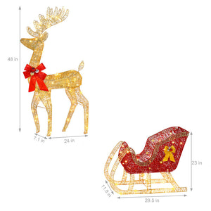 Lighted Christmas Reindeer and Sleigh Outdoor Reindeer Sleigh Yard Decorations