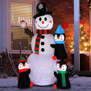 6FT Christmas Inflatable Snowman with 3 Penguins Xmas Blow Up Snowman Decoration