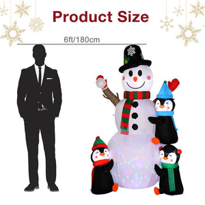 6FT Christmas Inflatable Snowman with 3 Penguins Xmas Blow Up Snowman Decoration