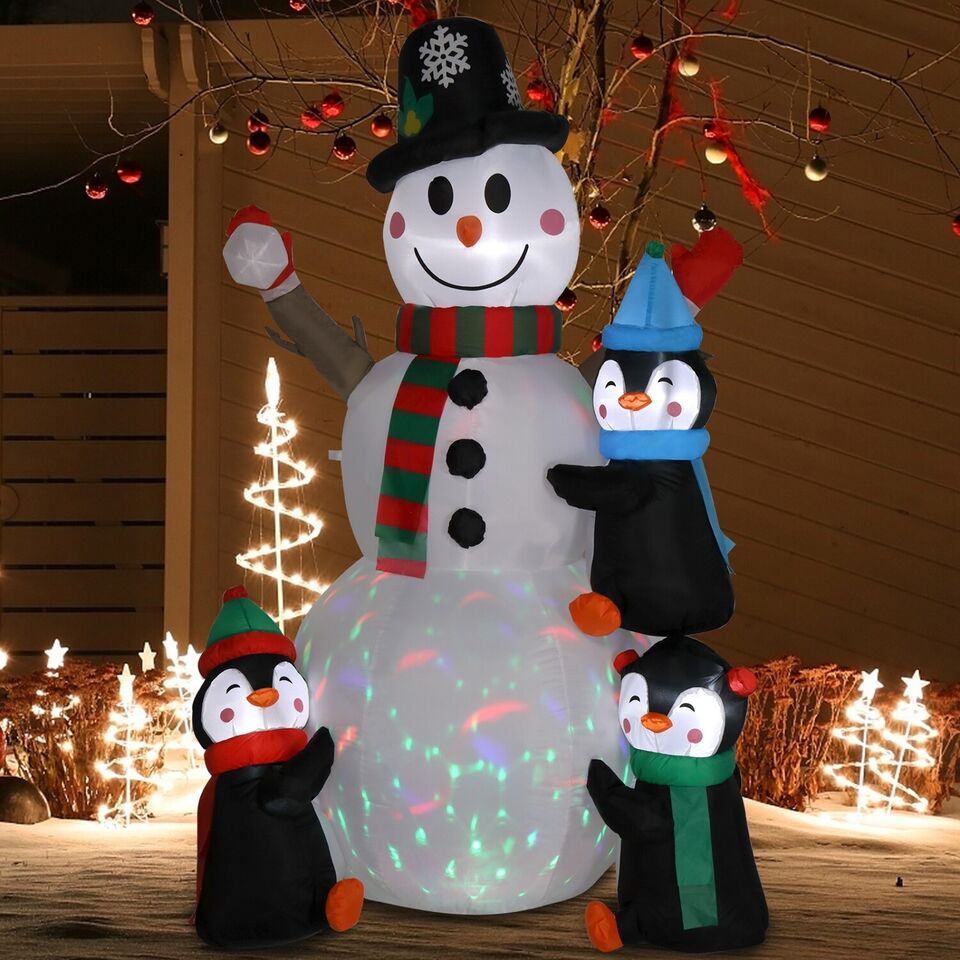 6FT Christmas Inflatable Snowman with 3 Penguins Xmas Blow Up Snowman Decoration