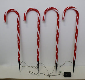 Set of 4 30" H LED Battery Operated Candy Cane Outdoor Garden Lights Xmas Decor