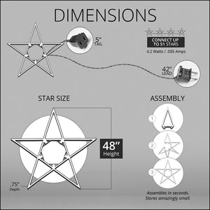 48” 5-Pt Folding Star Decoration Cool White LED Lights Outdoor Christmas Decor