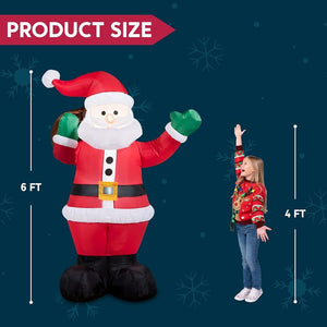 6FT Christmas Inflatable Santa with Gift Bag, Blow Up Xmas Inflatable