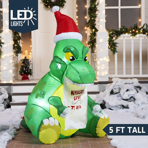 5FT Dinosaur Christmas Inflatable Outdoor Decoration Sitting Dinosaur