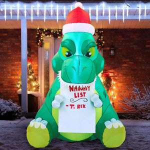 5FT Dinosaur Christmas Inflatable Outdoor Decoration Sitting Dinosaur