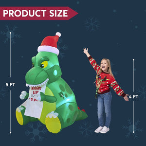 5FT Dinosaur Christmas Inflatable Outdoor Decoration Sitting Dinosaur