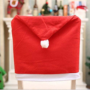 4 PC Holiday Christmas Dining Chair Back Covers, Santa Hat Festive Decorations