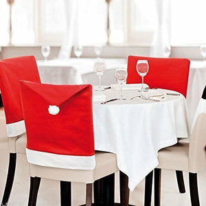 4 PC Holiday Christmas Dining Chair Back Covers, Santa Hat Festive Decorations