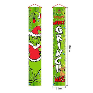 1Pair Grinch Christmas Decorations Grinch Porch Sign Door Banner Merry Grinchmas