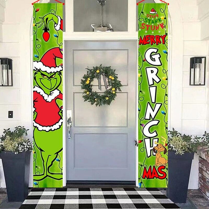 1Pair Grinch Christmas Decorations Grinch Porch Sign Door Banner Merry Grinchmas