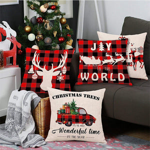 4PCS 18x18 Inch Christmas Red Short Plush Fabric Throw Pillow Cushion Covers