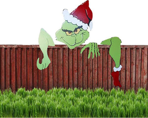 Christmas Fence Peeker Yard Garden Decoration Grinch Gift