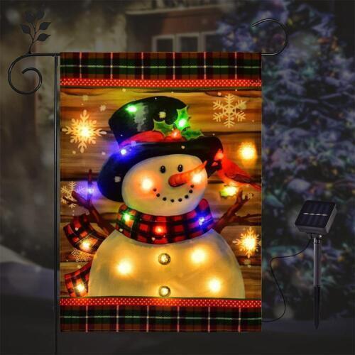 LED Snowman Flags Solar Lighted Winter Garden Flag Christmas Yard Decor Outside