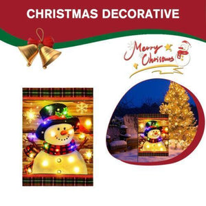 LED Snowman Flags Solar Lighted Winter Garden Flag Christmas Yard Decor Outside