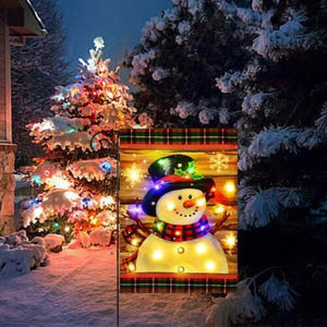 LED Snowman Flags Solar Lighted Winter Garden Flag Christmas Yard Decor Outside