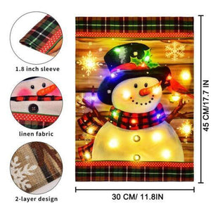 LED Snowman Flags Solar Lighted Winter Garden Flag Christmas Yard Decor Outside