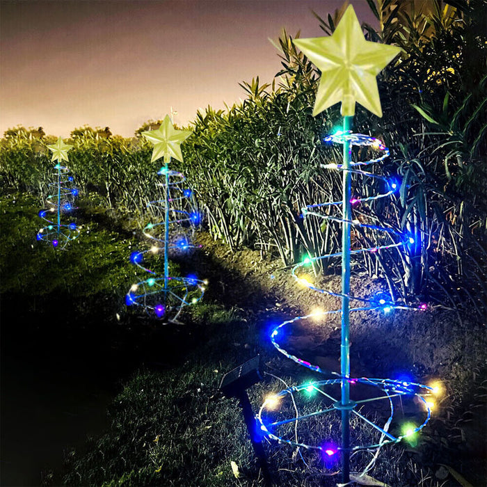 Solar Powered LED Spiral Christmas Tree Lights 8 Modes Outdoor Garden Xmas Decor