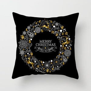 Christmas Black Gold Throw Pillow Covers 18"X18" Short Plush Holiday Decoration