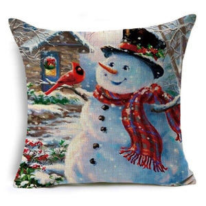 Winter Snowman Christmas Holiday Throw Pillow Covers 18"x18"