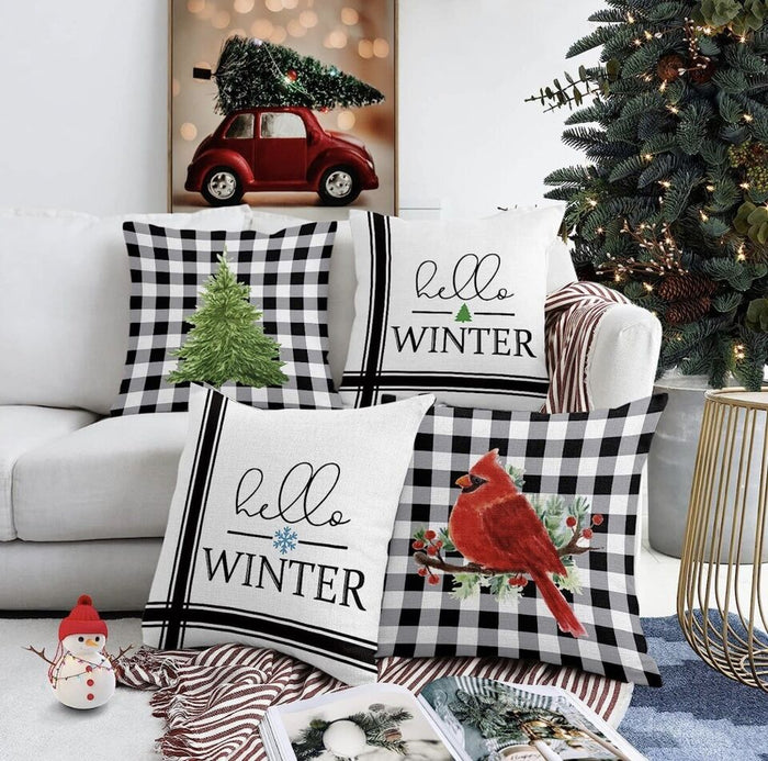 Set of 4 Christmas Holiday Throw Pillow Covers Decor 17"x17"