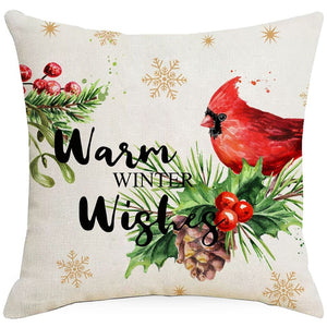 Christmas Holiday Throw Pillow Covers 18"x 18" Linen Throw Pillow Cases Set of 4