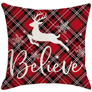 Christmas Holiday Throw Pillow Covers 18"x 18" Linen Throw Pillow Cases Set of 4