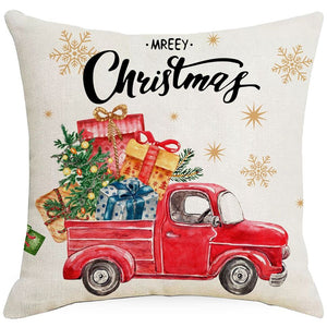 Christmas Holiday Throw Pillow Covers 18"x 18" Linen Throw Pillow Cases Set of 4