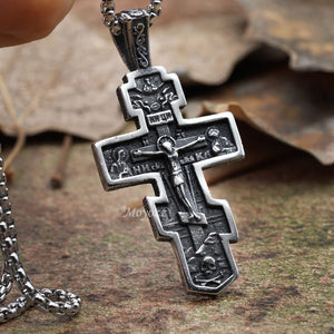 Mens Russian Orthodox Crucifix Cross Pendant Necklace Stainless Steel Men Gift