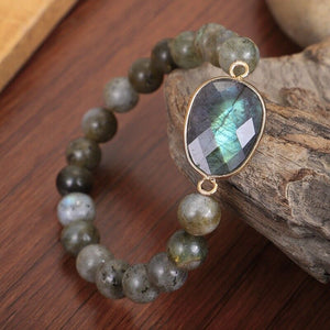 Natural Labradorite Round beads Charm Handmade Healing Reiki Women Bracelet Gift