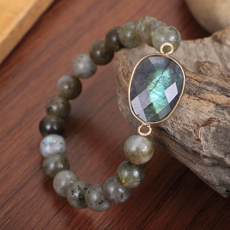 Natural Labradorite Stone Bead Handmade Healing Amulet Women Bracelet Xmas Gifts