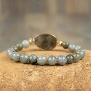 Natural Labradorite Round beads Charm Handmade Healing Reiki Women Bracelet Gift